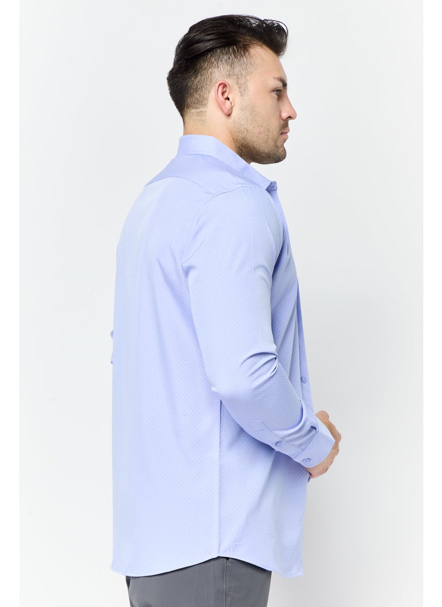 Men Modern Fit Microdot Long Sleeve Dress Shirt, Blue