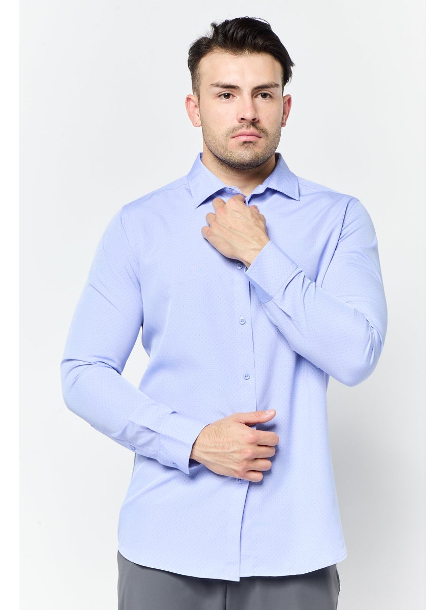 Men Modern Fit Microdot Long Sleeve Dress Shirt, Blue