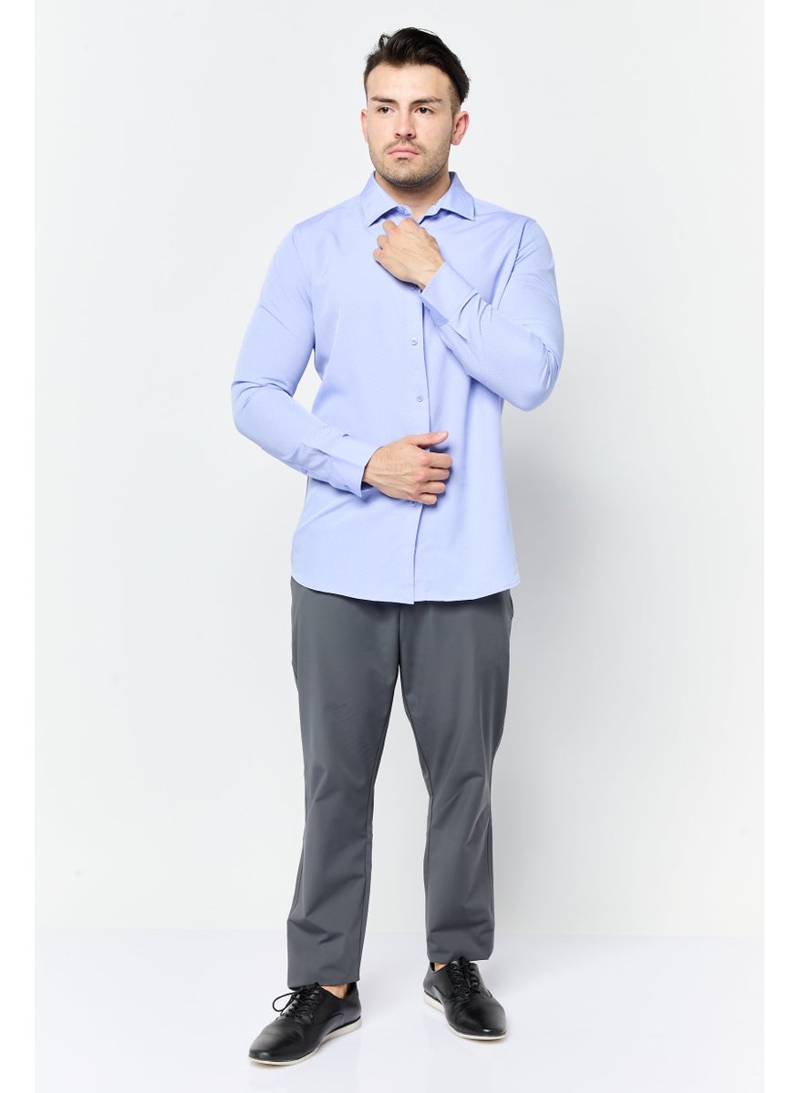 Men Modern Fit Microdot Long Sleeve Dress Shirt, Blue