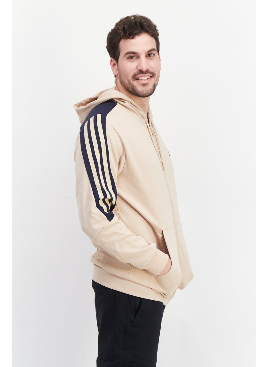 Men Sportswear Fit Brand Logo Training Hoodies, Beige