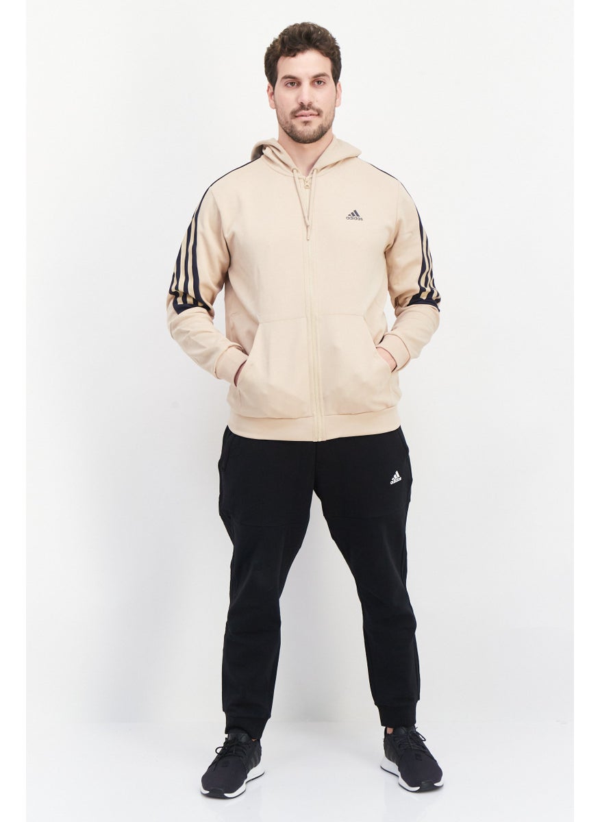Men Sportswear Fit Brand Logo Training Hoodies, Beige