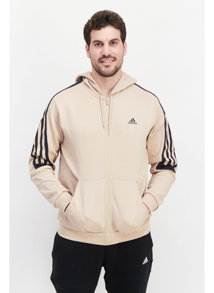 Men Sportswear Fit Brand Logo Training Hoodies, Beige