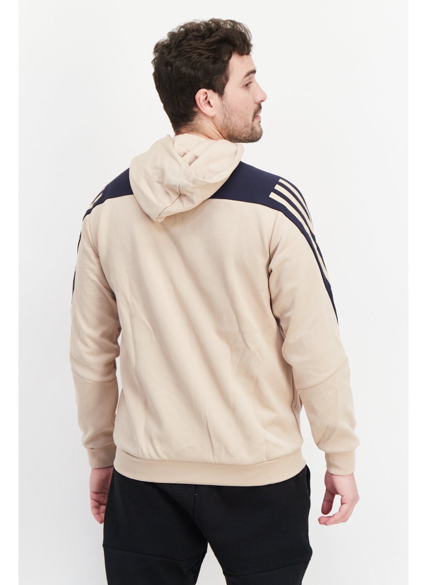 Men Sportswear Fit Brand Logo Training Hoodies, Beige