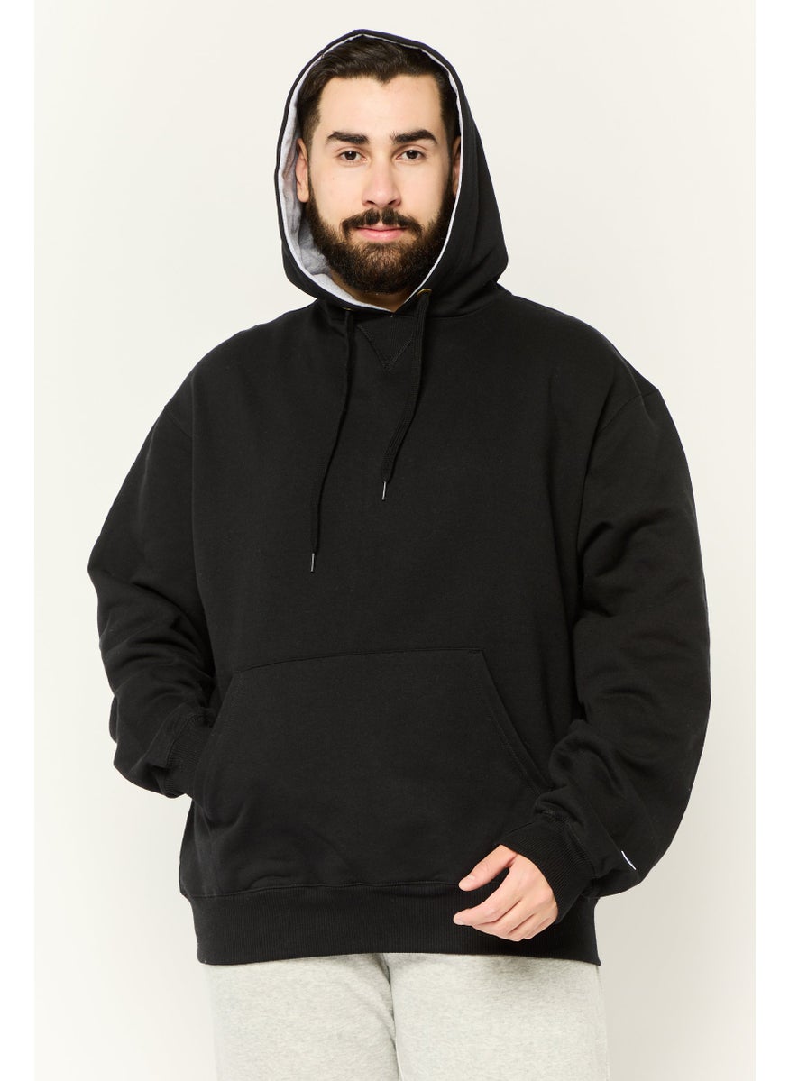 Men Sportswear Fit Embroidered Logo Long Sleeves Outdoor Hoodie, Black