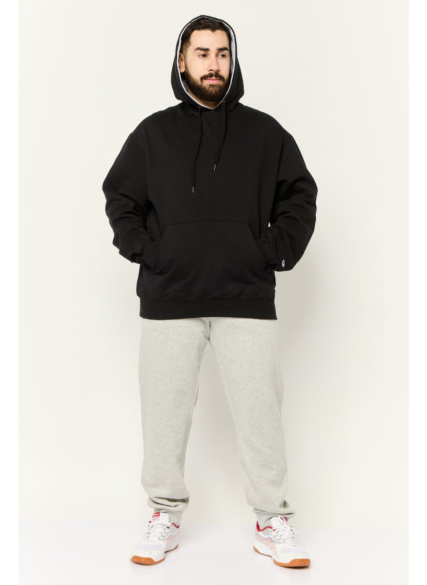 Men Sportswear Fit Embroidered Logo Long Sleeves Outdoor Hoodie, Black