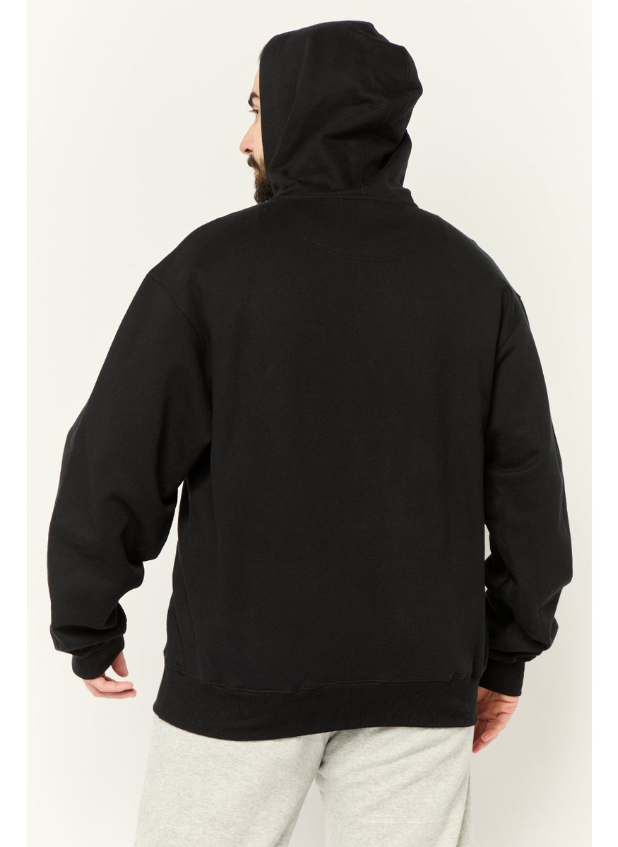 Men Sportswear Fit Embroidered Logo Long Sleeves Outdoor Hoodie, Black