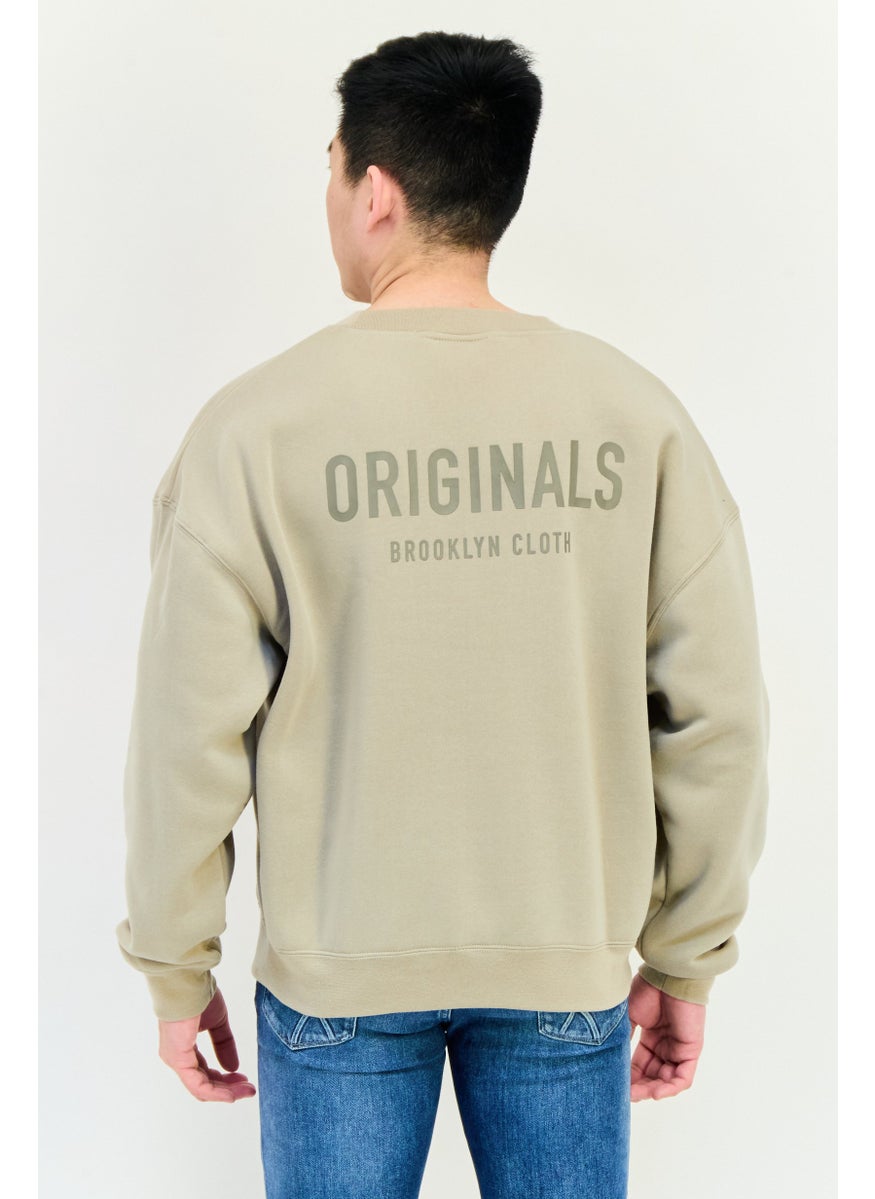 Men Crew Neck Brand Logo Long Sleeve Sweatshirt, Tan