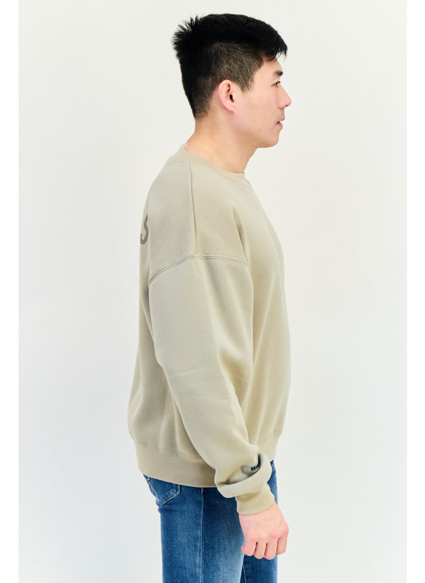 Men Crew Neck Brand Logo Long Sleeve Sweatshirt, Tan