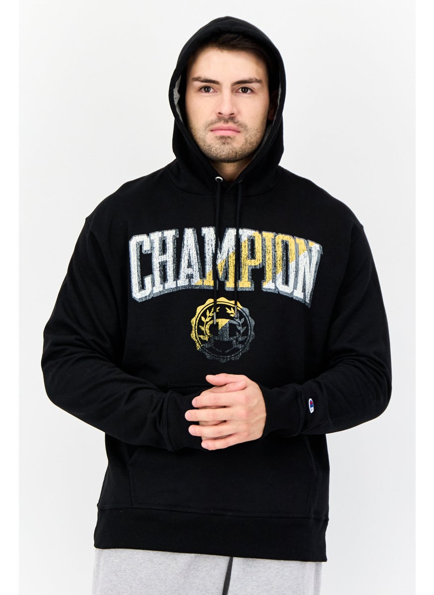 Men Sportswear Fit Outdoor Hooded Sweatshirt, Black