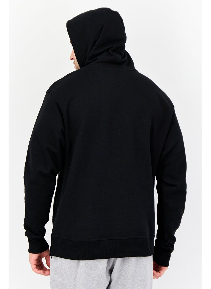 Men Sportswear Fit Outdoor Hooded Sweatshirt, Black