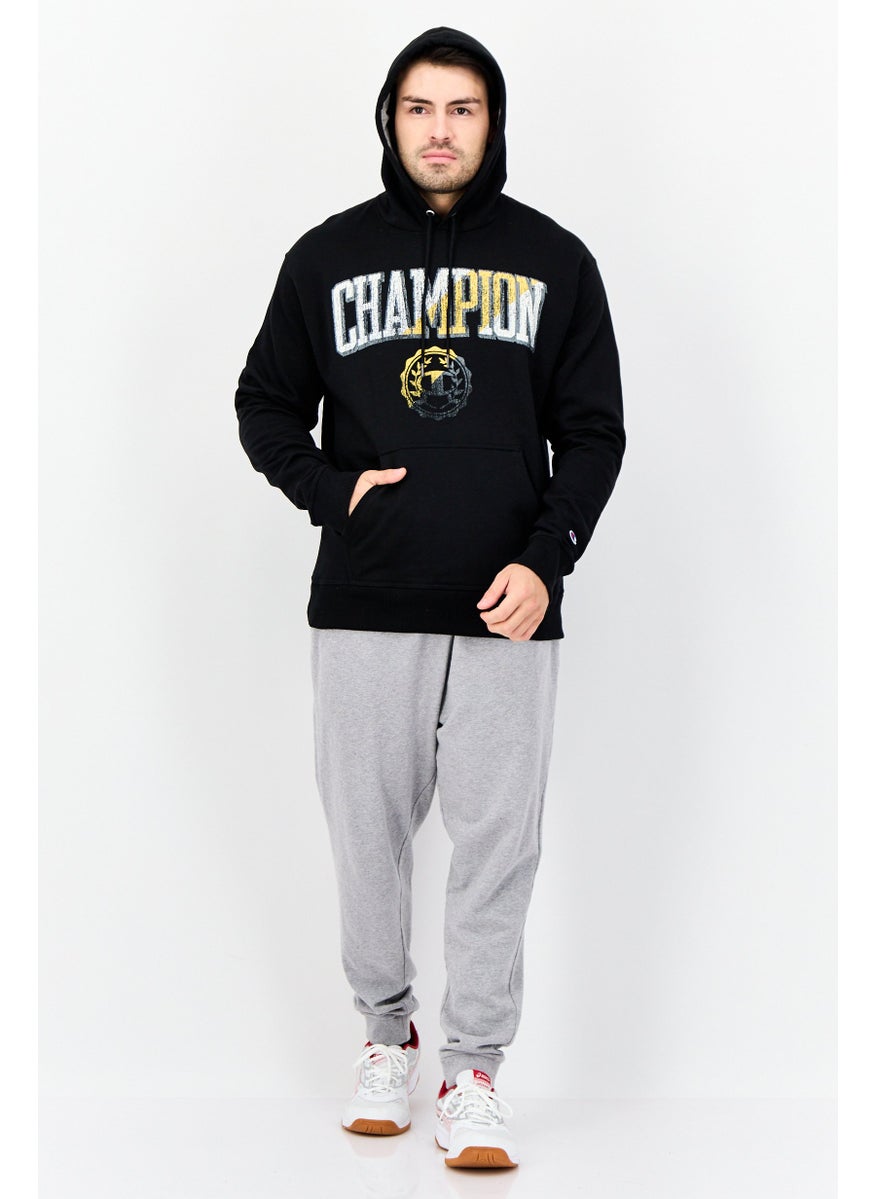 Men Sportswear Fit Outdoor Hooded Sweatshirt, Black