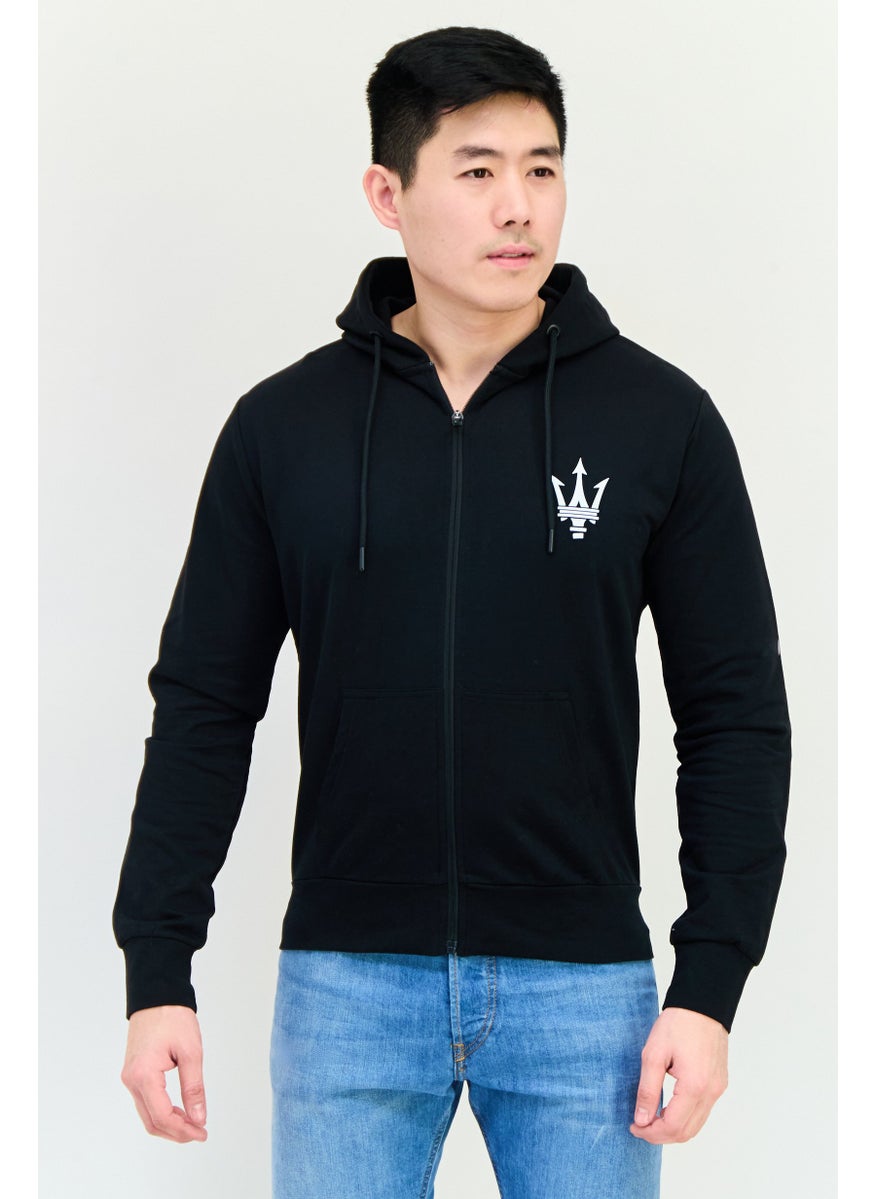 Men Hooded Long Sleeves Brand Logo Sweatshirt, Black