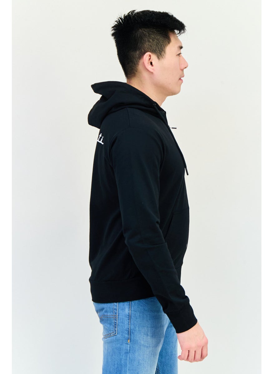 Men Hooded Long Sleeves Brand Logo Sweatshirt, Black