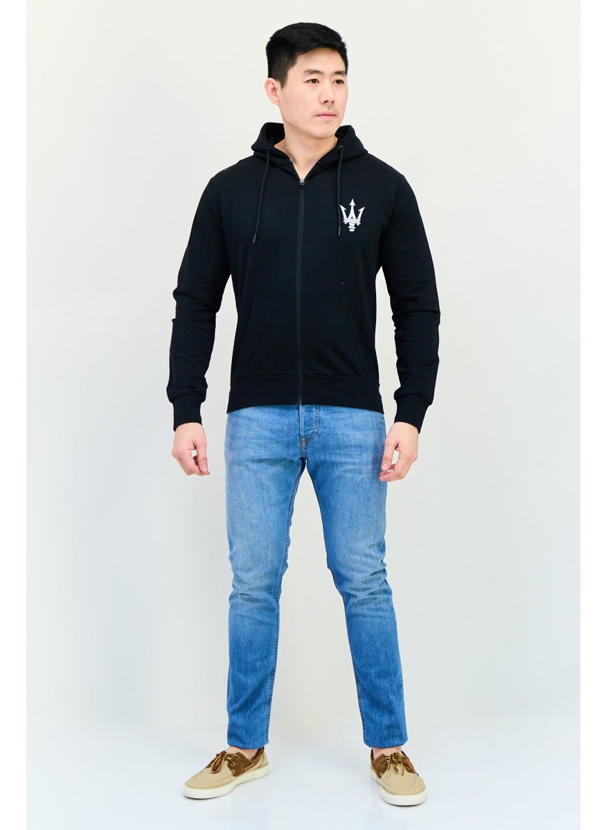 Men Hooded Long Sleeves Brand Logo Sweatshirt, Black