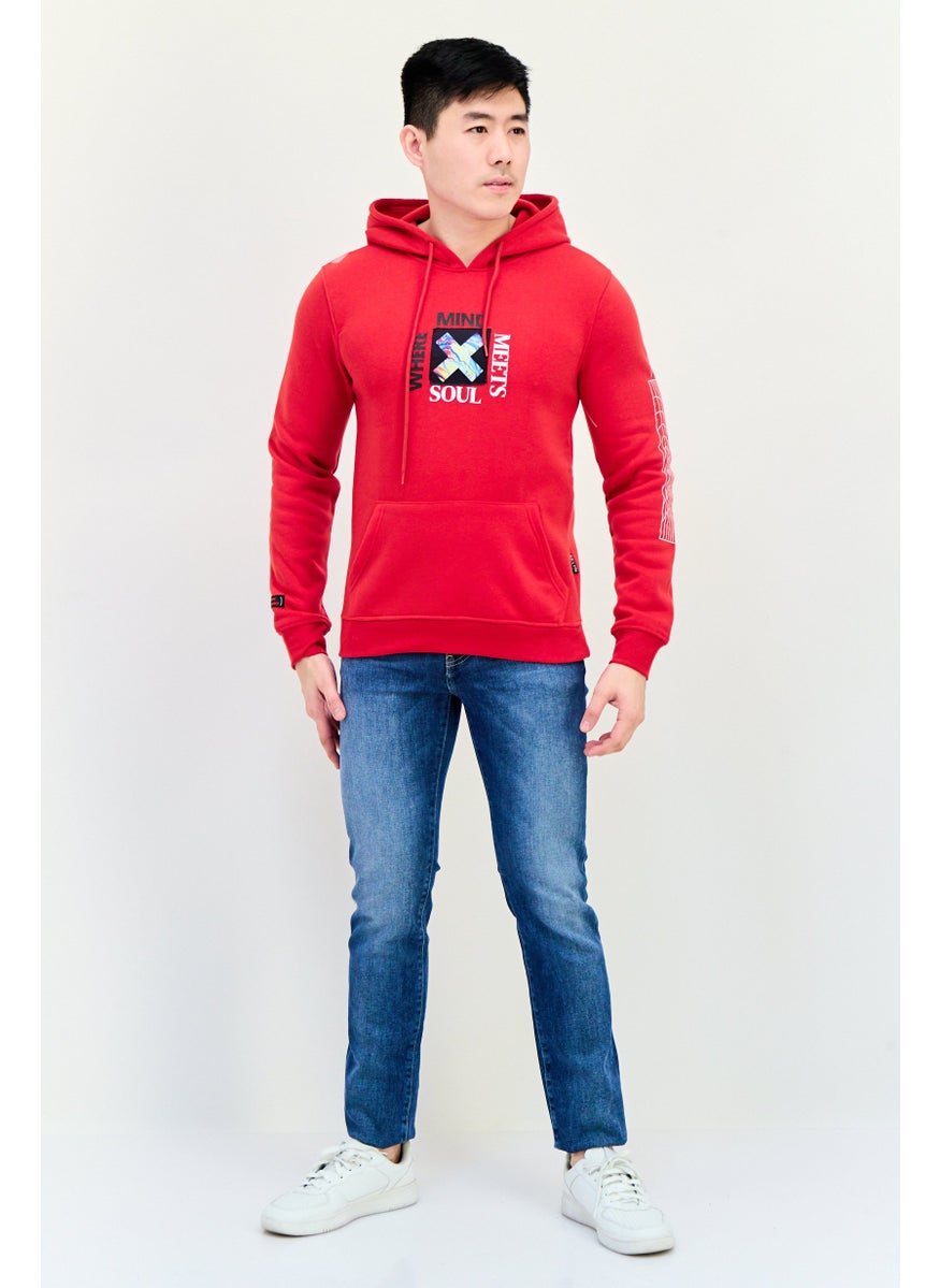 Men Graphic Print Long Sleeves Hoodies, Red