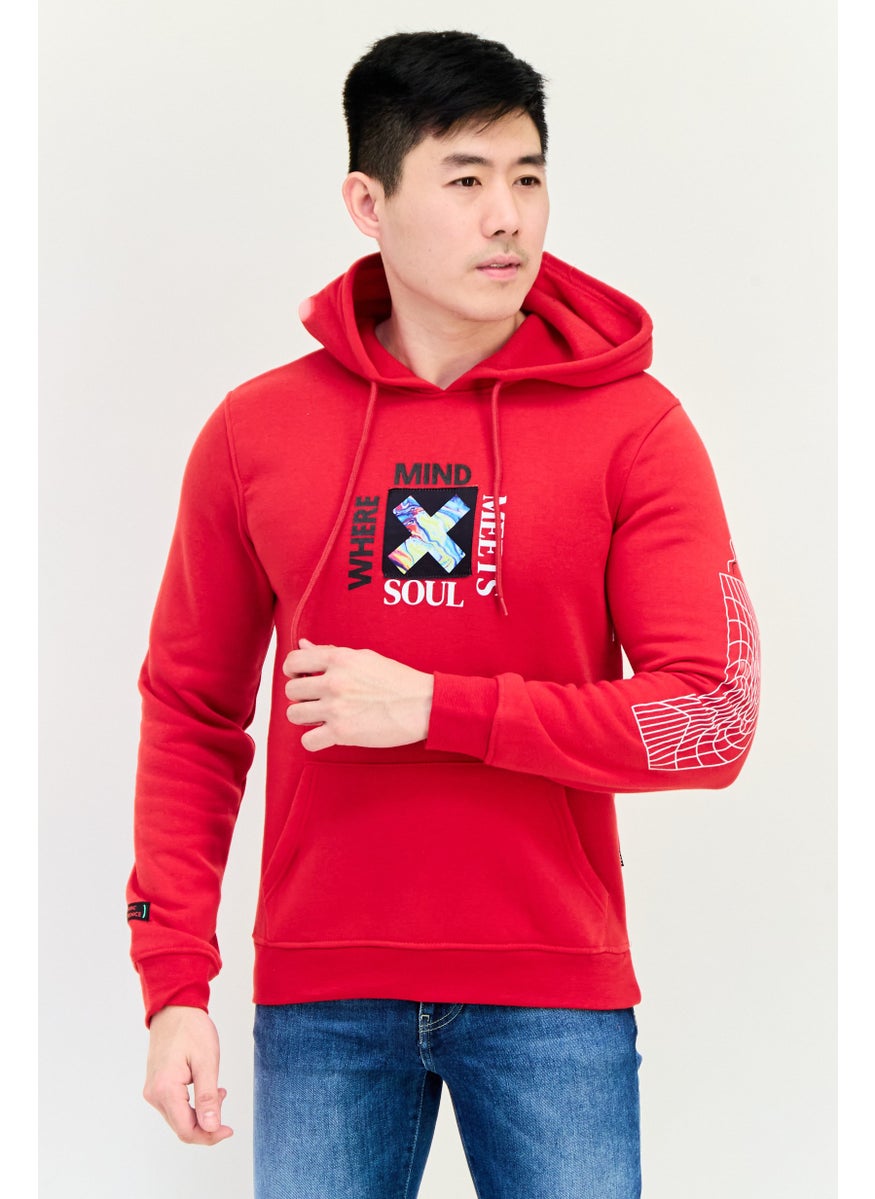 Men Graphic Print Long Sleeves Hoodies, Red