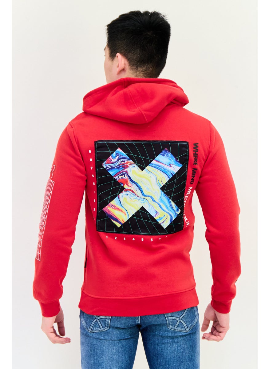 Men Graphic Print Long Sleeves Hoodies, Red