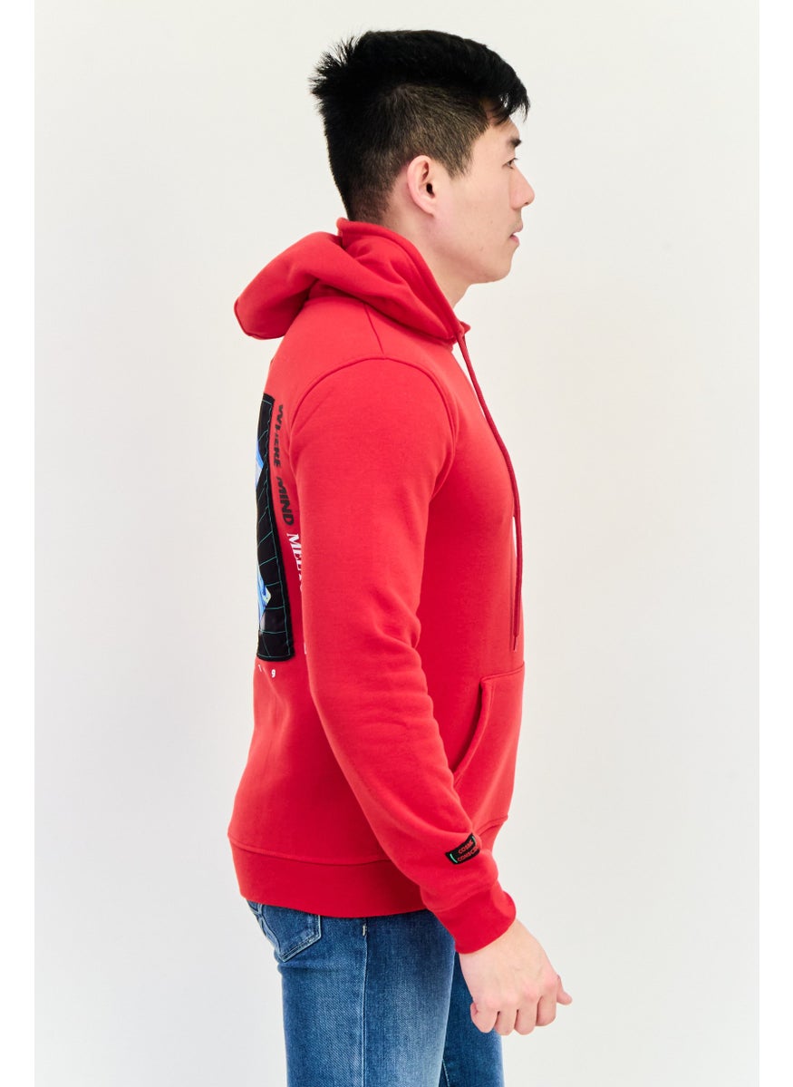 Men Graphic Print Long Sleeves Hoodies, Red