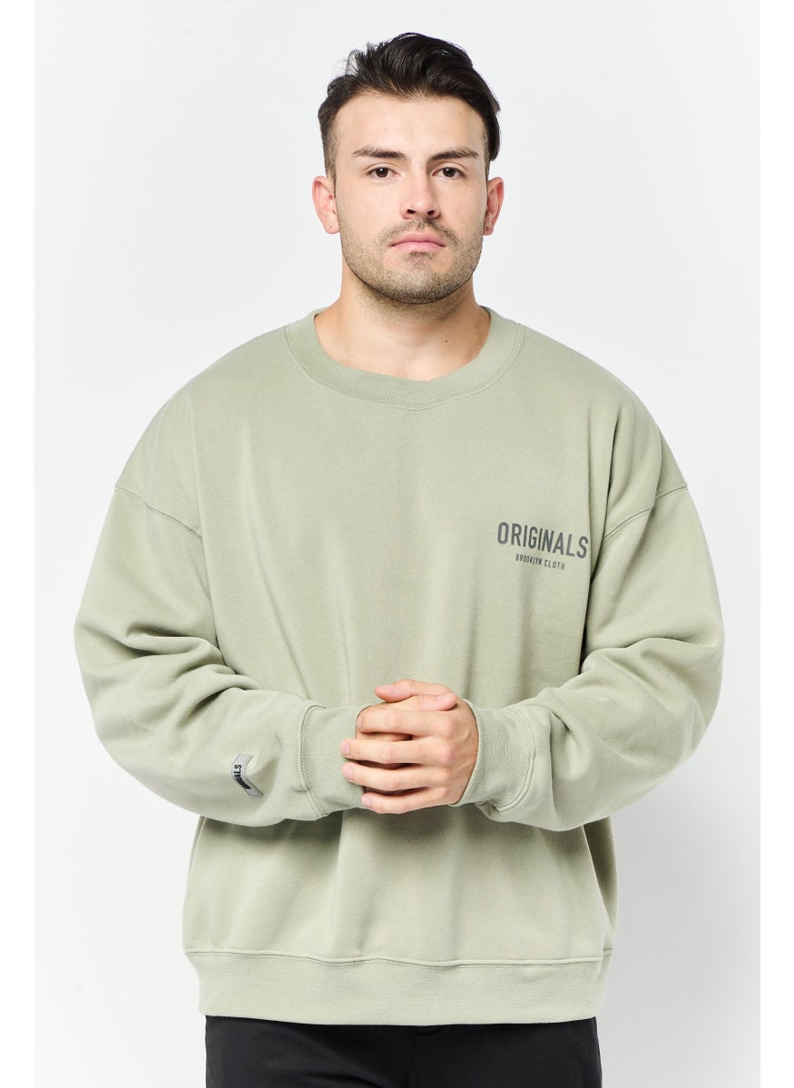 Men Sportswear Fit Long Sleeve Outdoor Sweatshirt, Sage Green