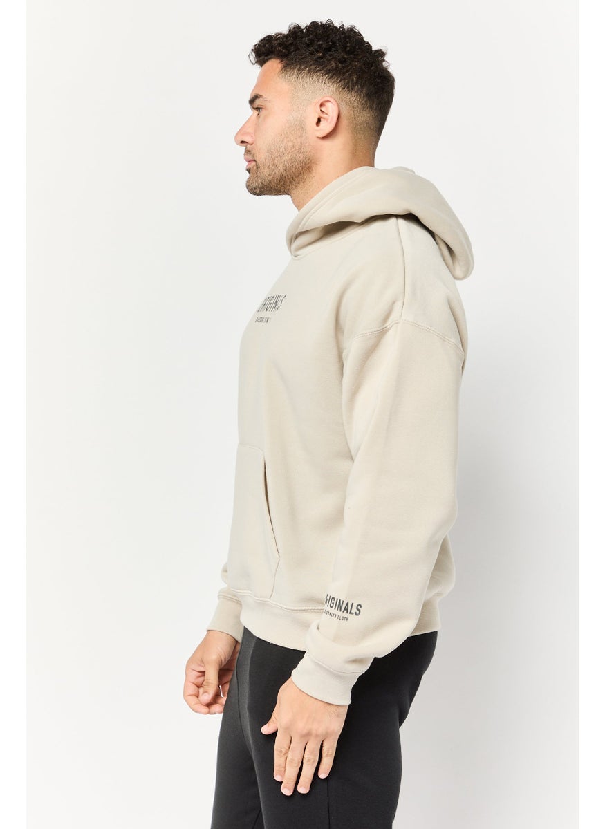 Men Brand Logo Long Sleeve Hoodie, Light Grey