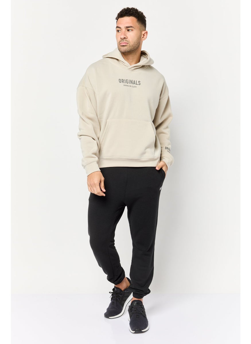 Men Brand Logo Long Sleeve Hoodie, Light Grey