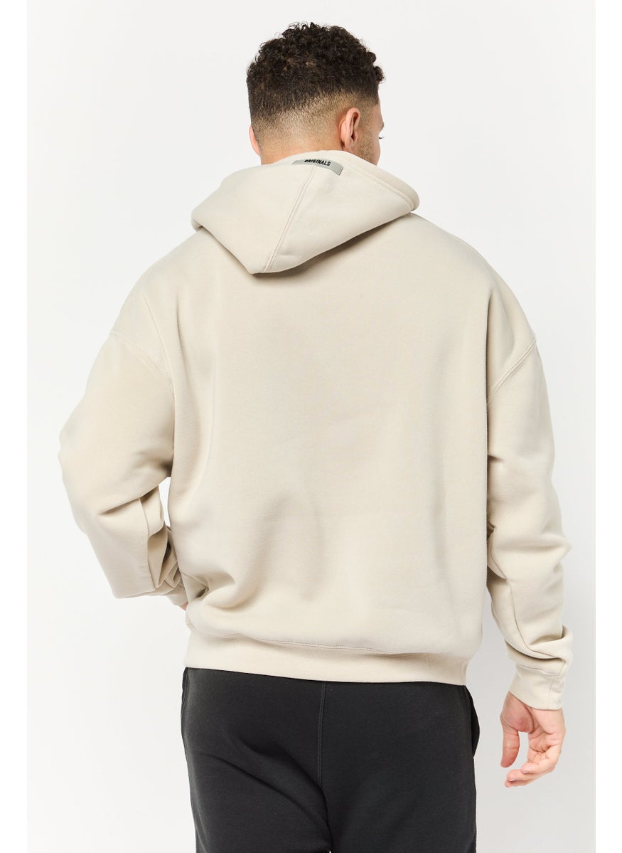Men Brand Logo Long Sleeve Hoodie, Light Grey