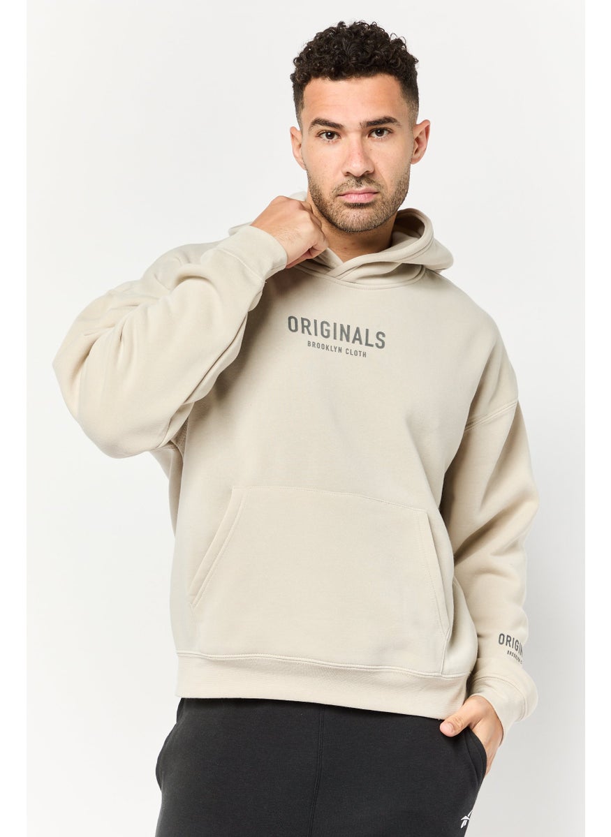 Men Brand Logo Long Sleeve Hoodie, Light Grey