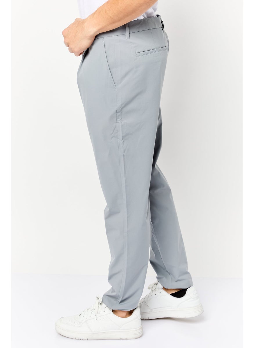 Men Carrot Fit Solid Chino Pants, Light Grey