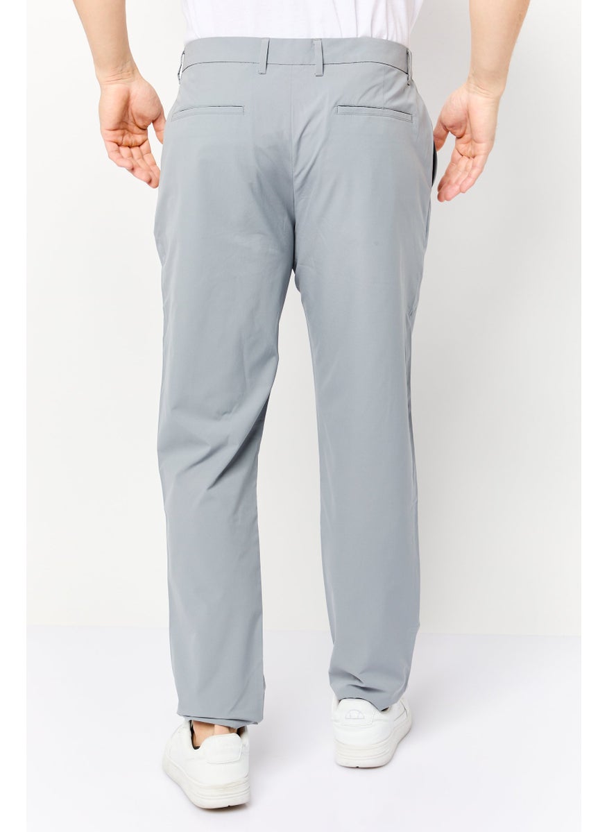 Men Carrot Fit Solid Chino Pants, Light Grey
