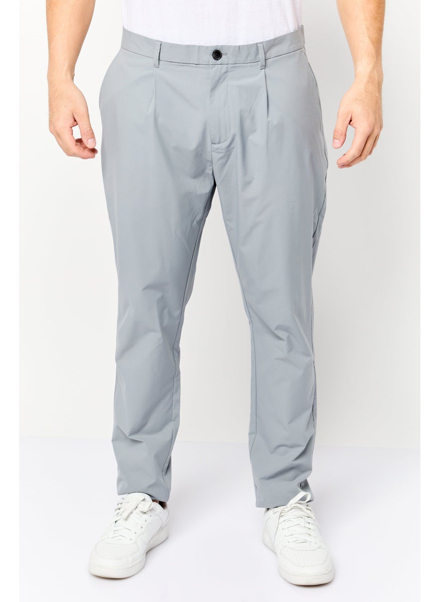 Men Carrot Fit Solid Chino Pants, Light Grey