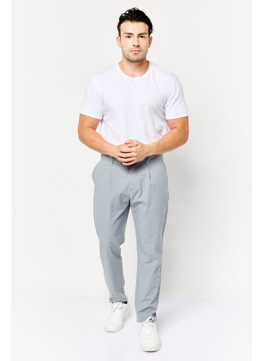 Men Carrot Fit Solid Chino Pants, Light Grey