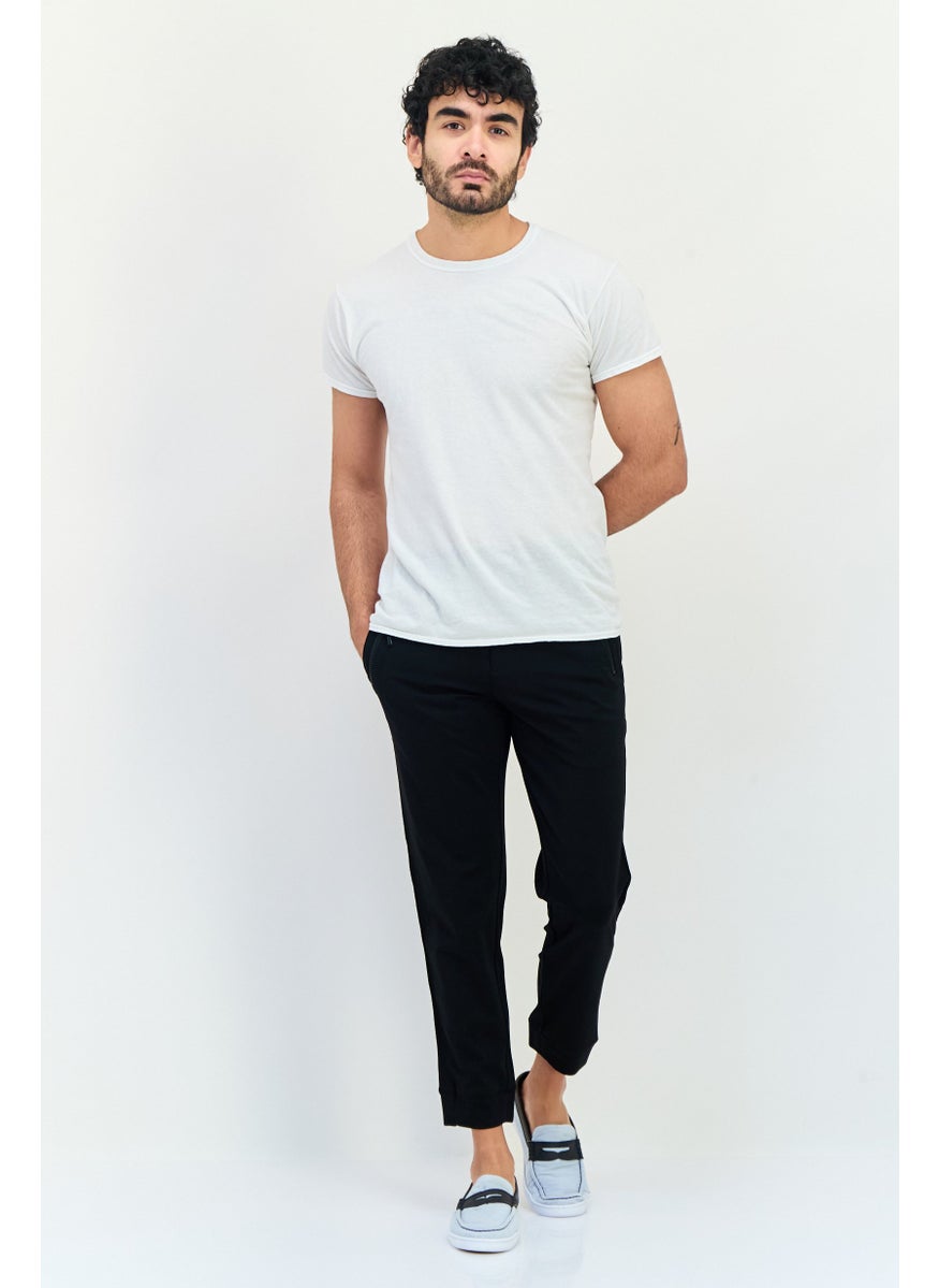 Men Cuffed Fit Solid Jogger Pants, Black