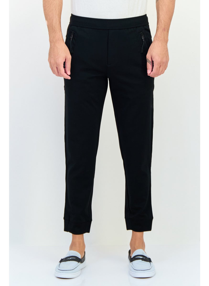Men Cuffed Fit Solid Jogger Pants, Black
