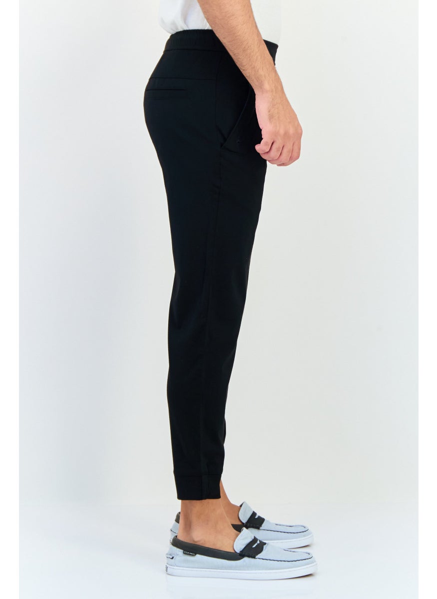 Men Cuffed Fit Solid Jogger Pants, Black