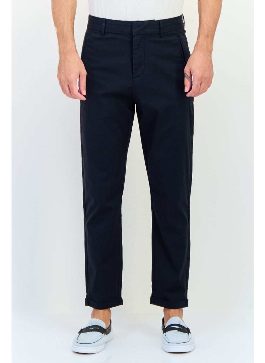 Men Tapered Fit Plain Chino Pants, Navy