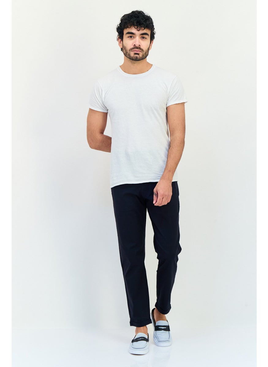 Men Tapered Fit Plain Chino Pants, Navy