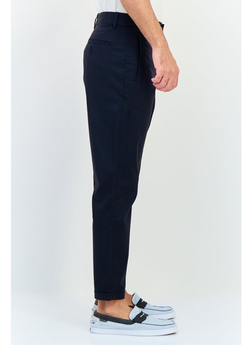 Men Tapered Fit Plain Chino Pants, Navy