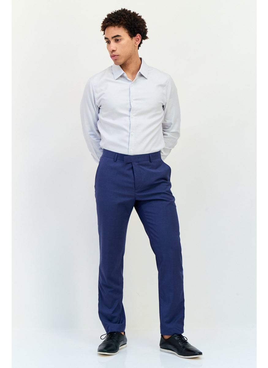Men Regular Fit Plain Dress Pants, Navy Blue