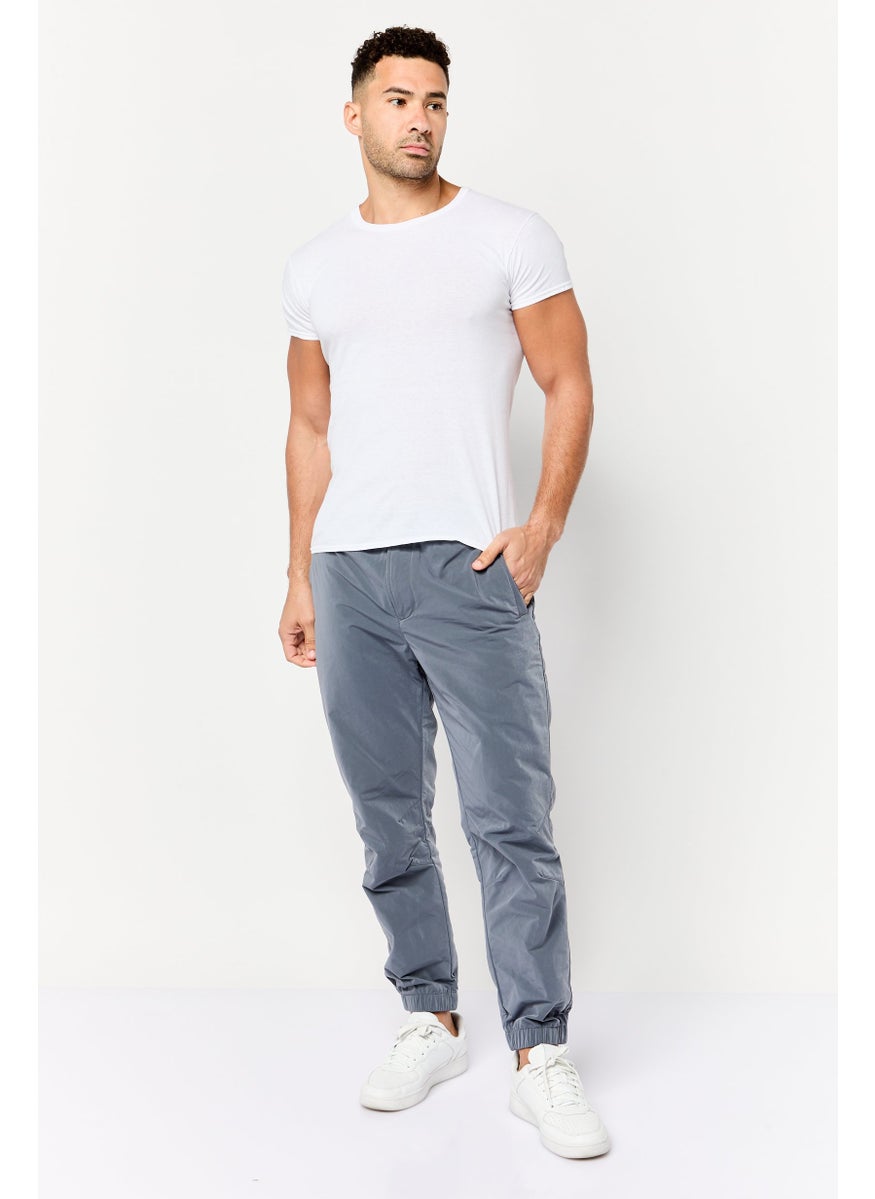 Men Tapered Fit Solid Non Stretchable Jogger Pants, Grey