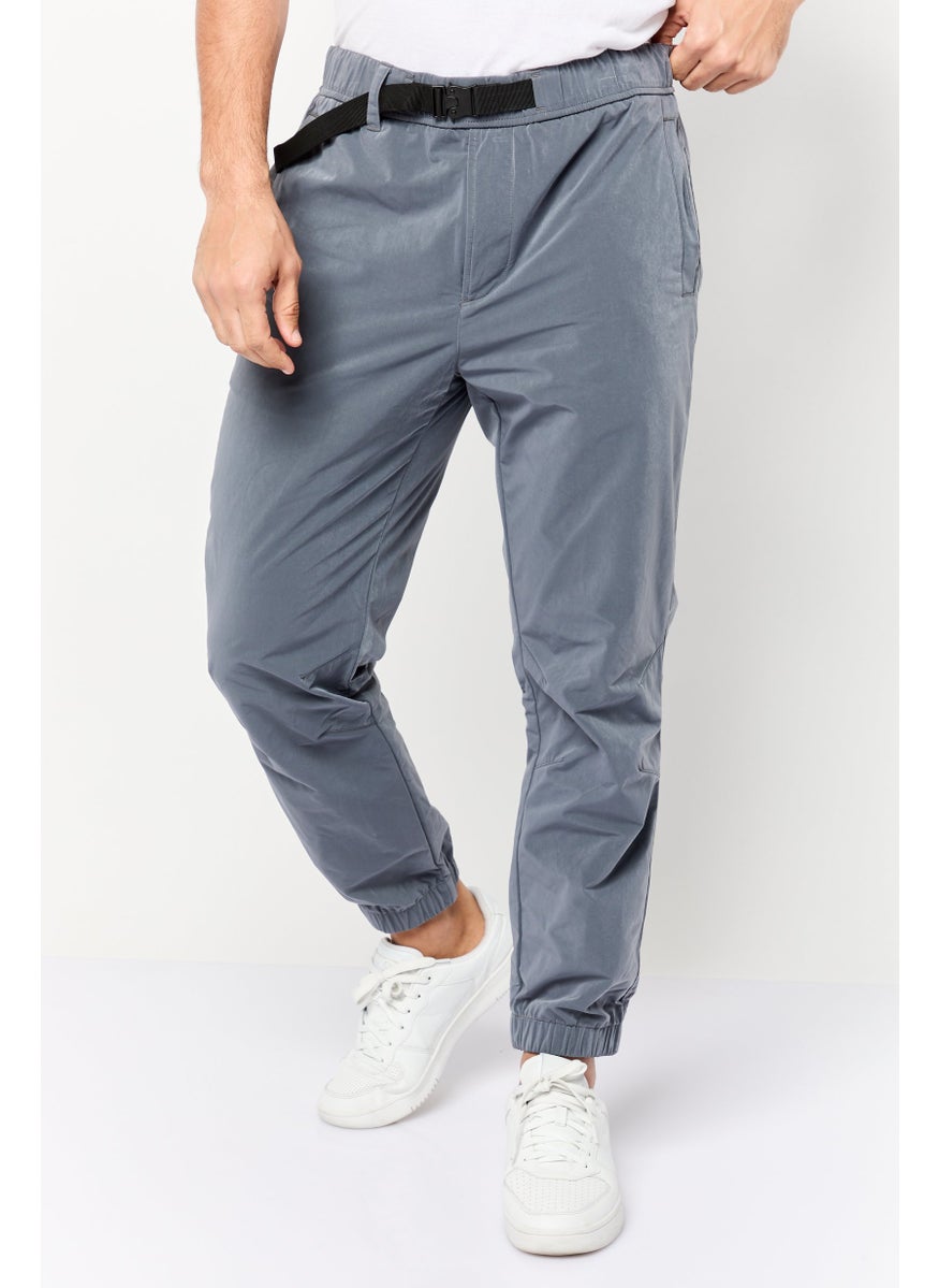 Men Tapered Fit Solid Non Stretchable Jogger Pants, Grey