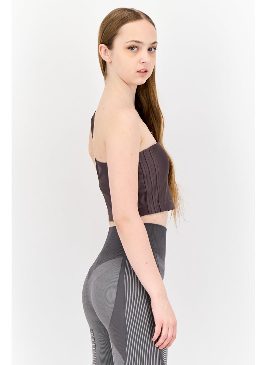 Women Sportswear Fit Sleeveless Training Crop Top, Charcoal Grey