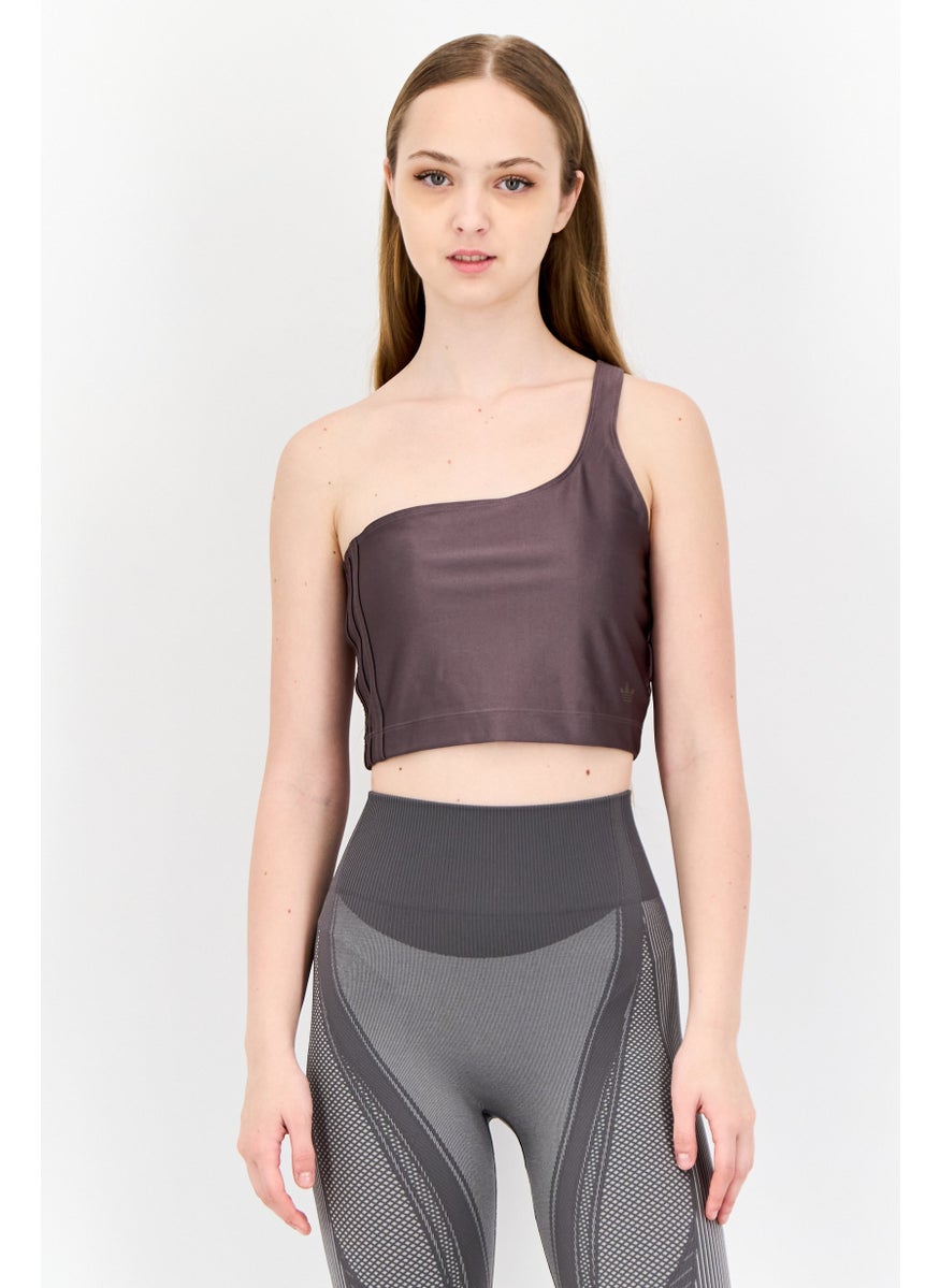 Women Sportswear Fit Sleeveless Training Crop Top, Charcoal Grey