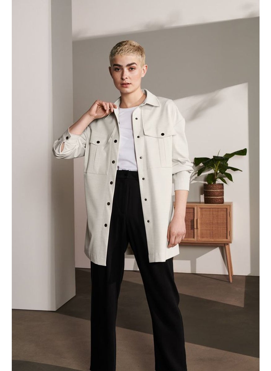 Women Spread Neckline Long Sleeve Over Size Top, Off White