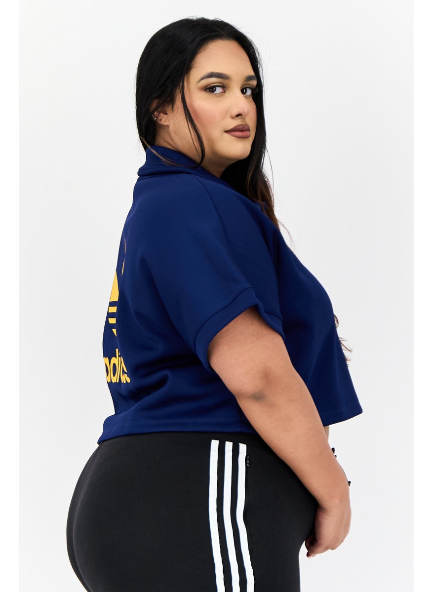 Women Sportswear Fit Short Sleeves Outdoor Crop Polo Shirt, Dark Blue