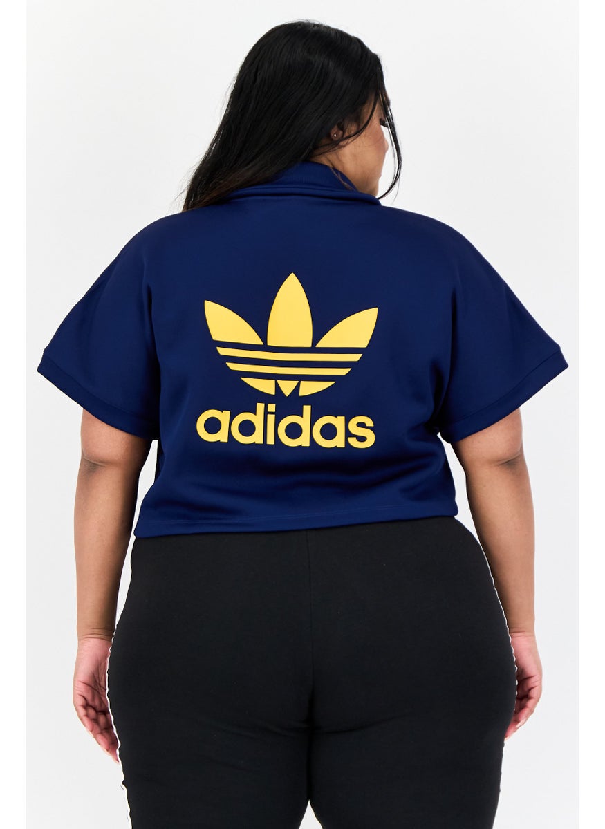 Women Sportswear Fit Short Sleeves Outdoor Crop Polo Shirt, Dark Blue