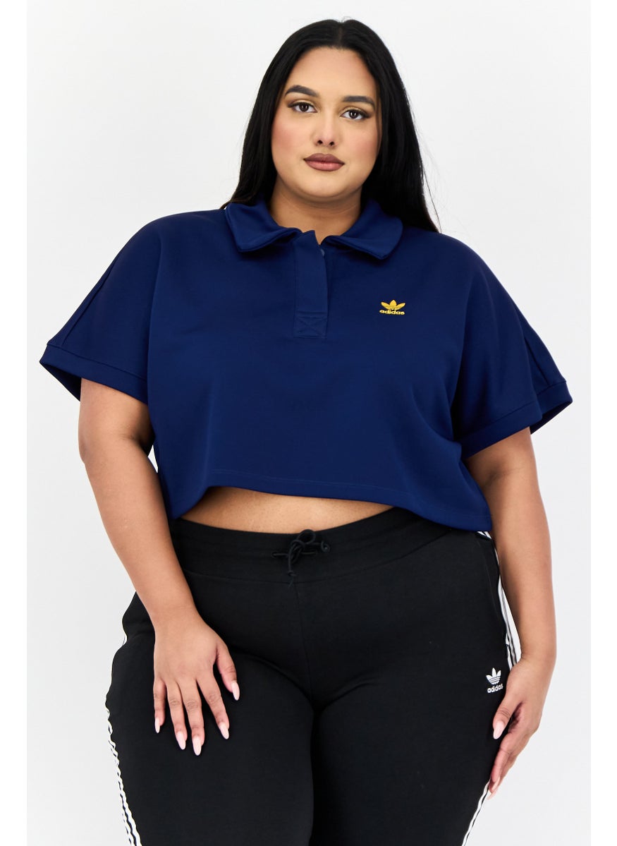Women Sportswear Fit Short Sleeves Outdoor Crop Polo Shirt, Dark Blue