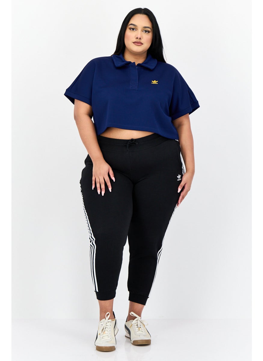 Women Sportswear Fit Short Sleeves Outdoor Crop Polo Shirt, Dark Blue