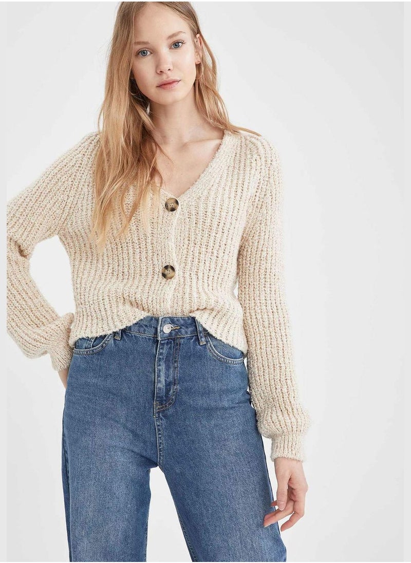 Long Sleeve V-Neck Button Down Cardigan