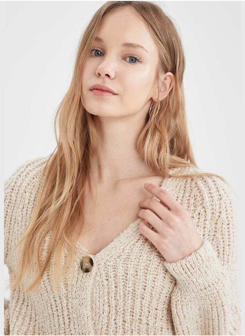 Long Sleeve V-Neck Button Down Cardigan