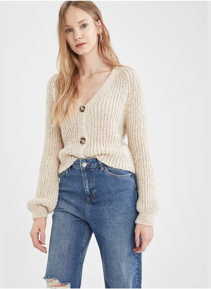 Long Sleeve V-Neck Button Down Cardigan